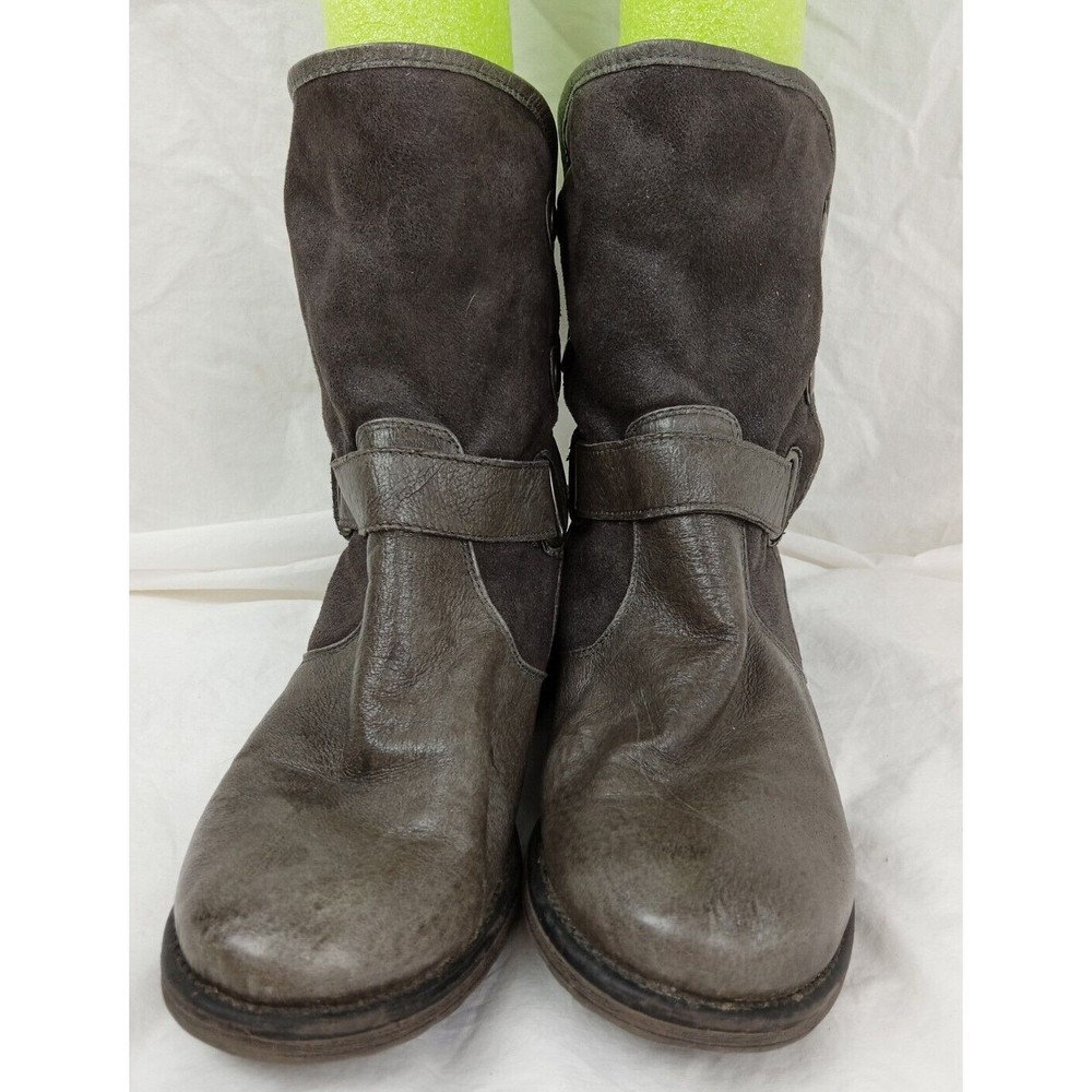 Bare Traps Select Gray Taupe Leather Ankle Boots Faux Fur Lined Womens 8 M - Picture 2 of 8